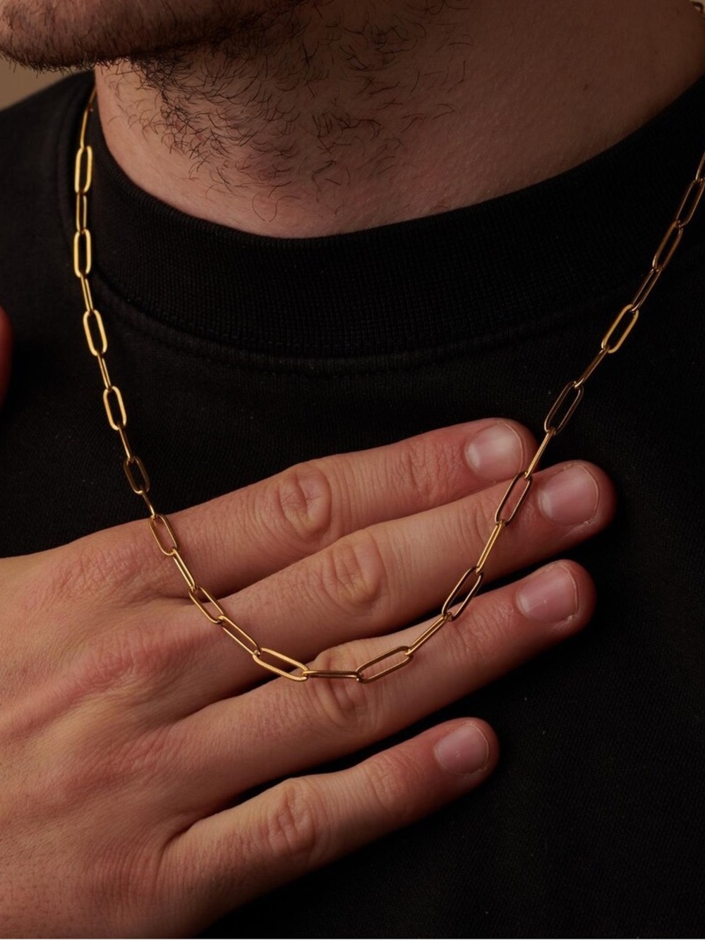 Men’s Gold Stainless Steel Waterproof Paperclip Chain Necklace Men’s Necklace